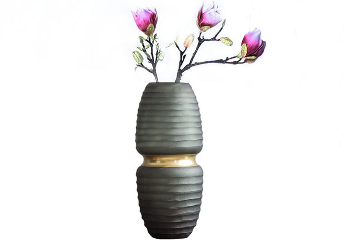 Gradient Gray Decorative Glass Vases Polished Surface Handling