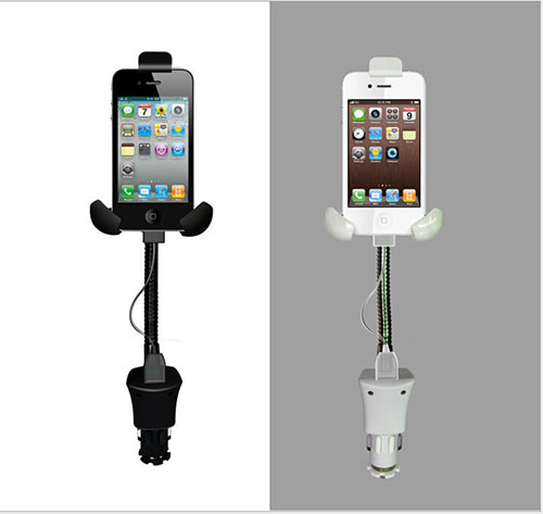 Dual USB Por + ABS Car Gooseneck Charger Holder for iPhone , iPod , Samsung