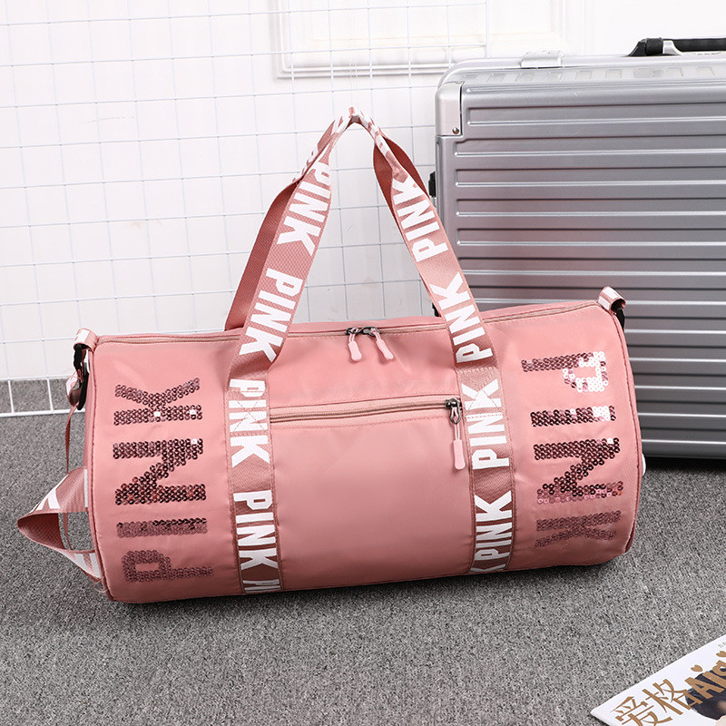 Buy cheap PINK travel sports bag water-repellent gym sequin portable shoulder bag custom logo storage bag product