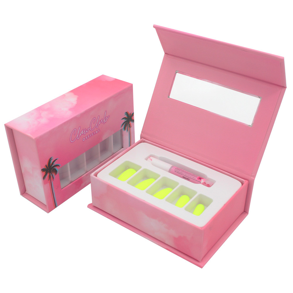 Buy cheap Customize logo printed pink press on nail packaging box Cheap packaging box with eva insert for artificial nails product