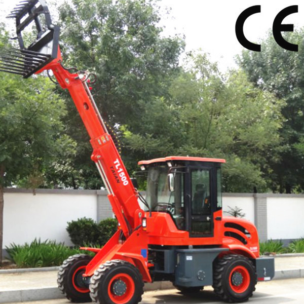 Buy cheap popular used telescopic wheel loader TL1500 with sand spreader, 1.5 ton mini backhoe loade product