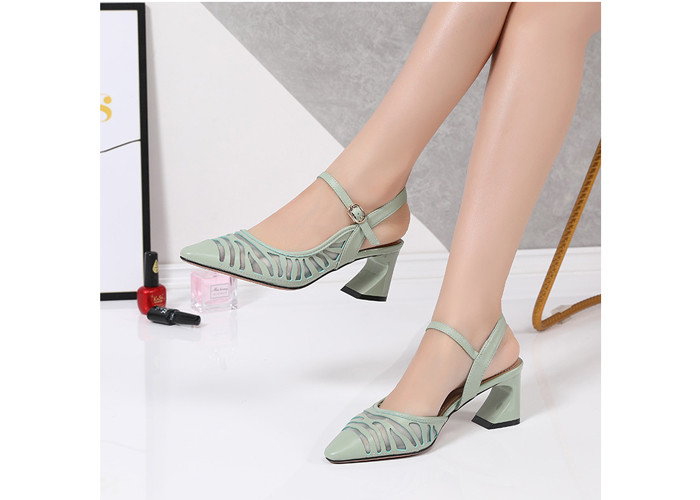 Buy cheap Cusp Shape Sheepskin Strappy Mid Heel Sandals product
