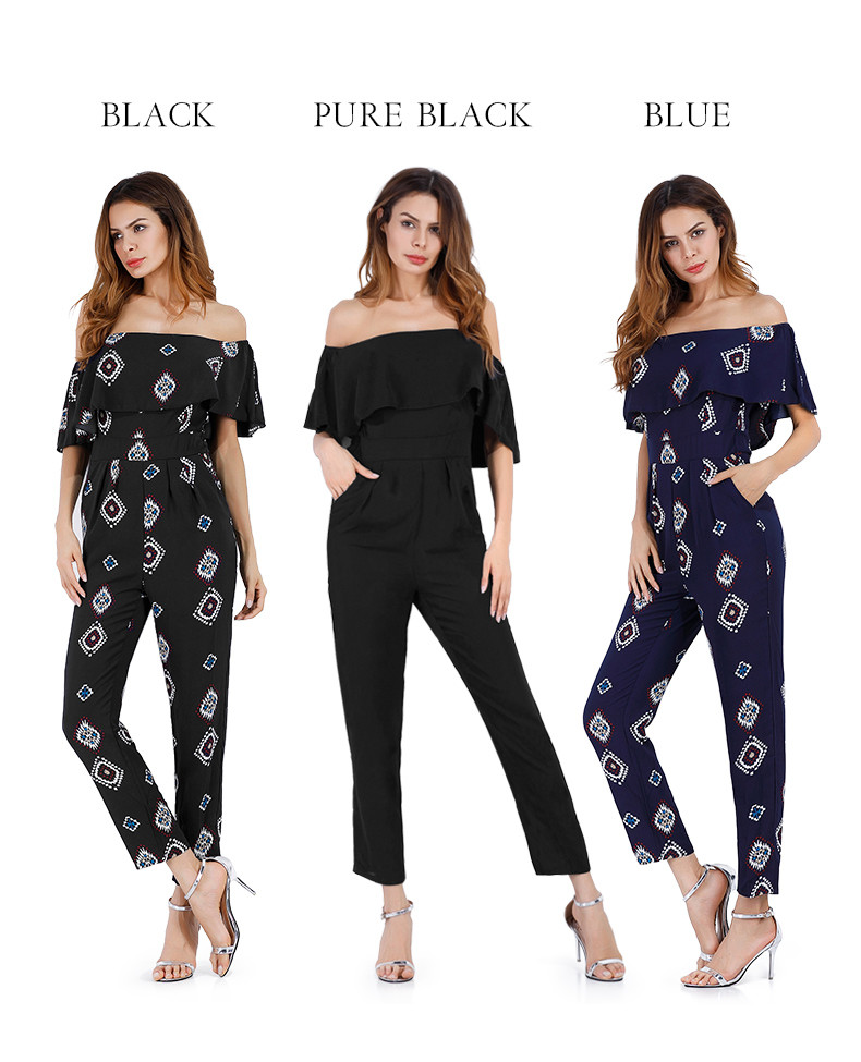 Buy cheap 2021 summer slacks chiffon European sexy flared print jumpsuit product