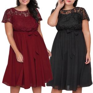Buy cheap 2021New style Plus-size new lace patchwork lace-up dress with short sleeves product