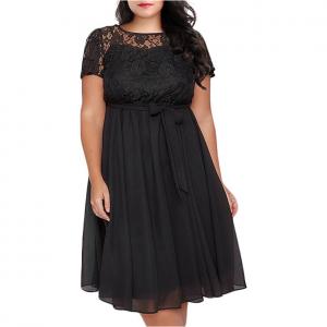 Buy cheap New style Plus-size new lace patchwork lace-up dress with short sleeves product