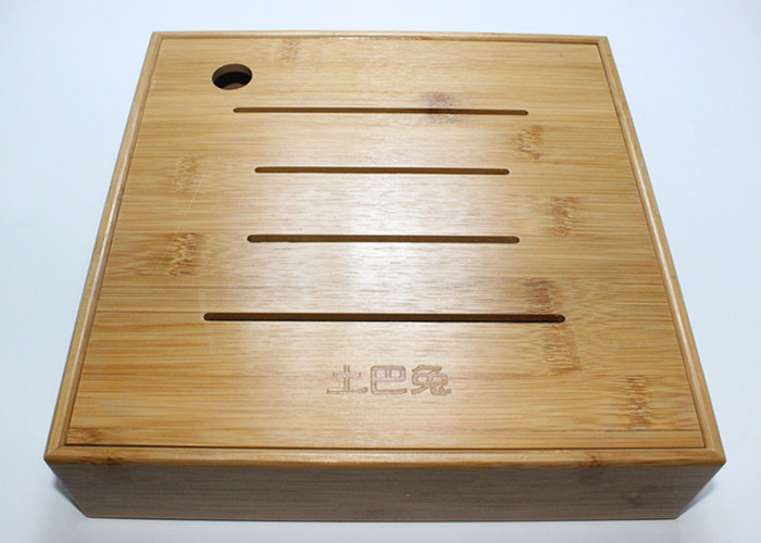 Custom Square Gift Packaging Bamboo Display Box, Wooden Tea Storage Box With 4 Compartments And Lids