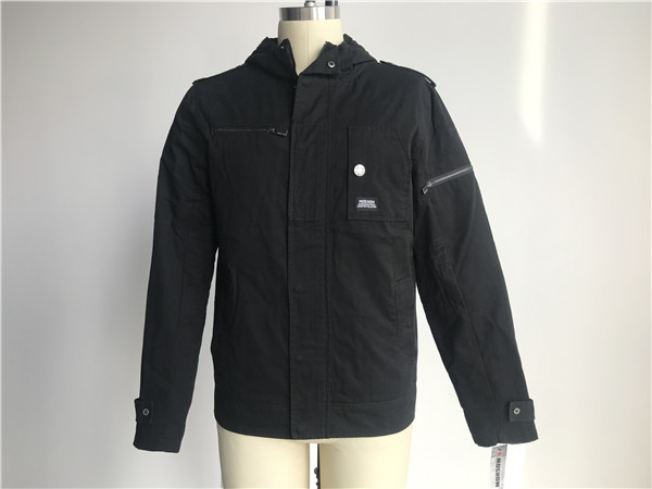 Buy cheap Male Military Cotton Woven Fabric Jacket Black Color With Hood TW58969 product