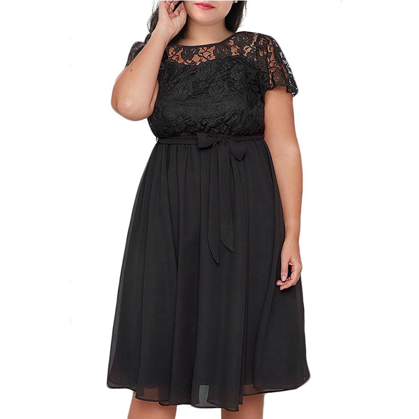 Buy cheap 2021New style Plus-size new lace patchwork lace-up dress with short sleeves product