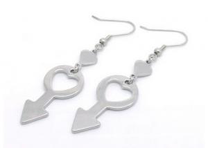Girls Stainless Steel Heart Earrings , Cute Key Charms Steel Hoop Earrings