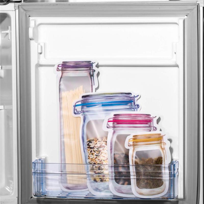 Factory Price Mason Jar Shape Storage Bags Snacks Candy Fresh Zipper Seal Food Reusable Stand-up Organizer