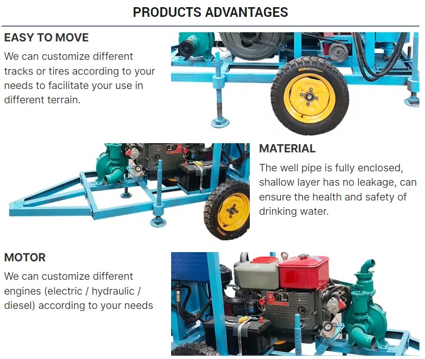 Portable Water Well Drilling Rig for 150m Drilling Depth and 50mm Drill Pipe Diameter