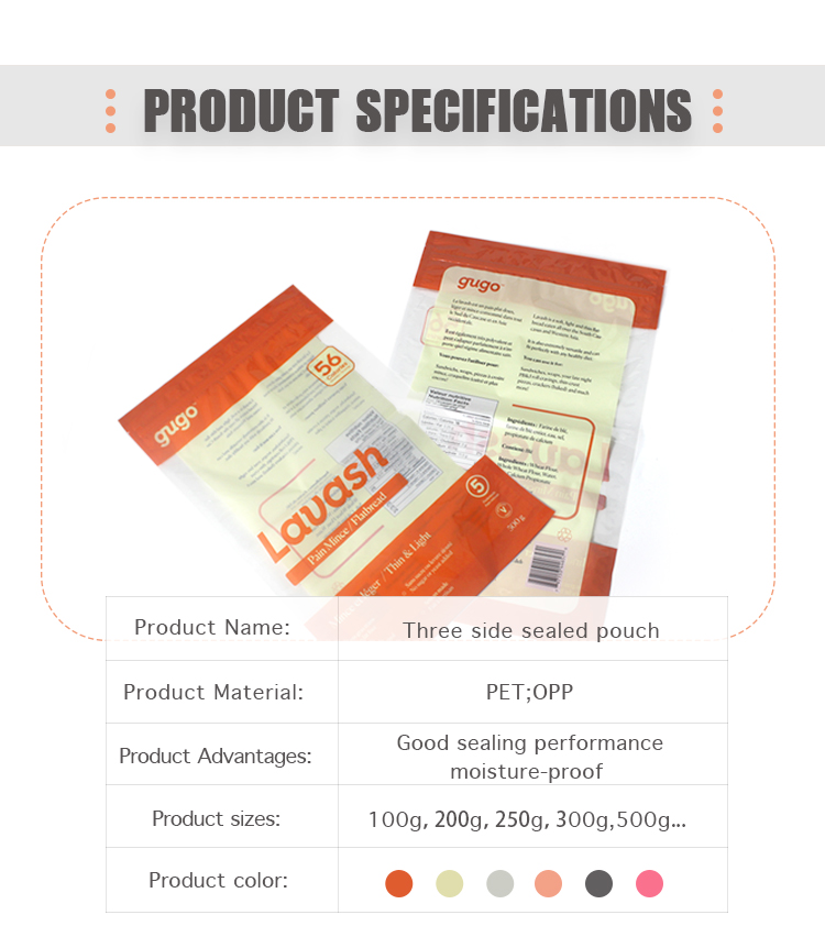 500g 1000g Flat Bakery Bread Packaging Eco Friendly Bread For Wheat Flour Three Side Seal