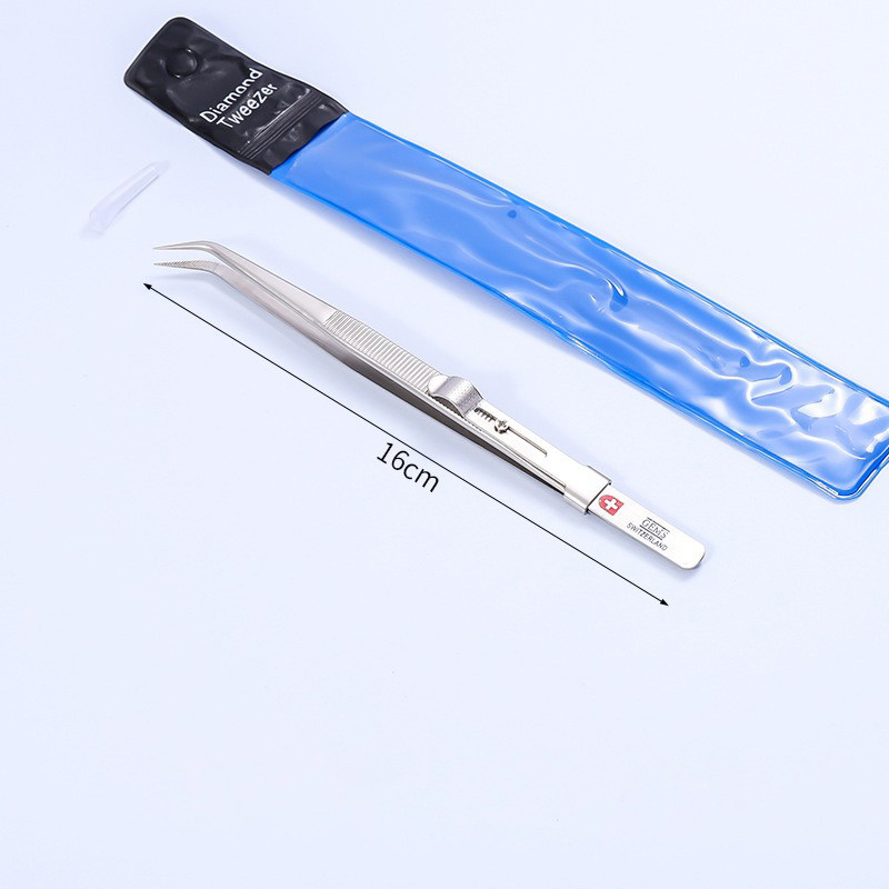 Stainless Steel Jewelry Tools Lockable Pointed Elbow Anti Slip Tweezers
