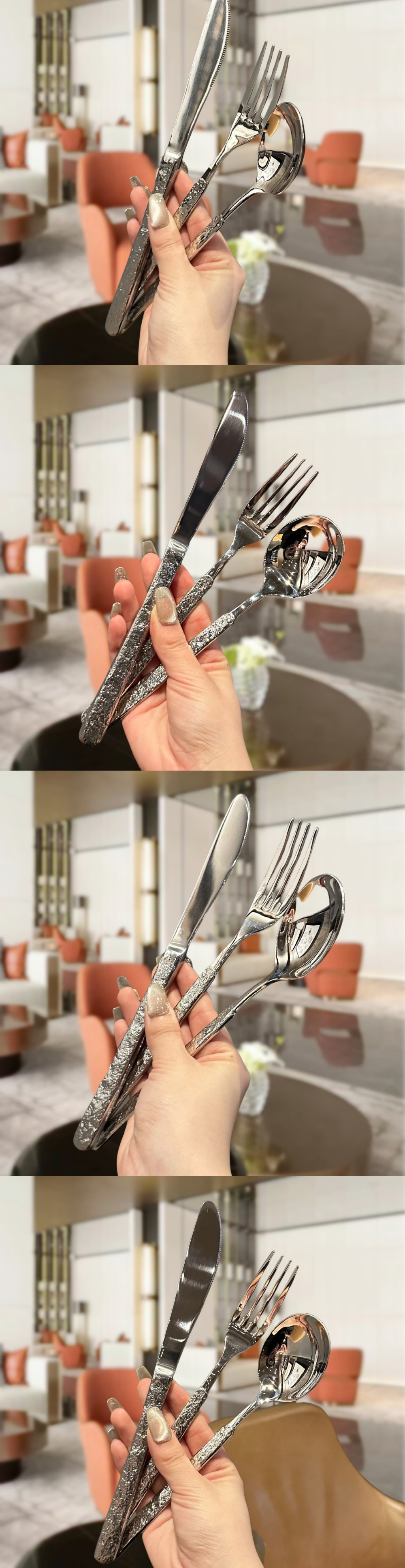 4 Users Customized Color Super Sharp Serrated Knife Gold Stainless Steel Flatware Set