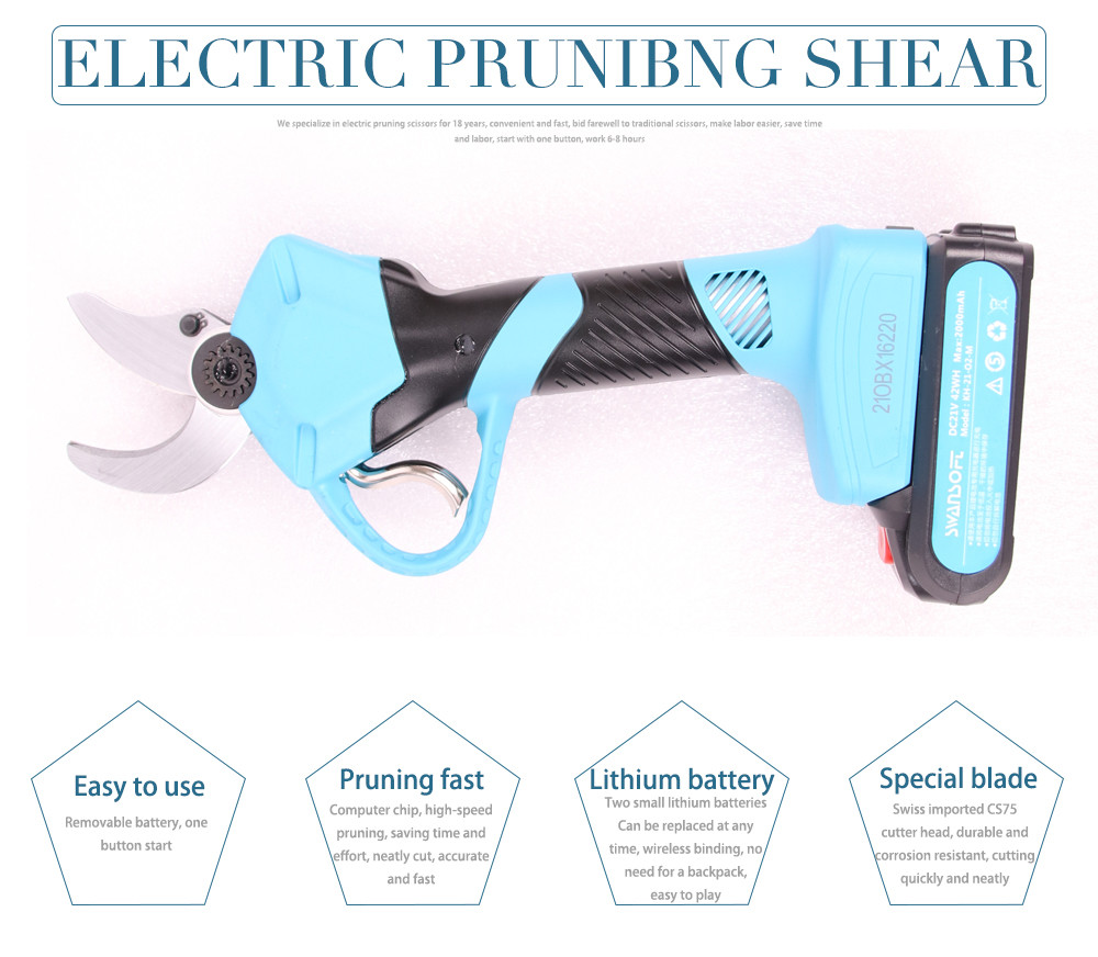 3.0CM Electric Bypass Pruner Cordless Electric Pruning Shear Scissors with Finger Protection 21V