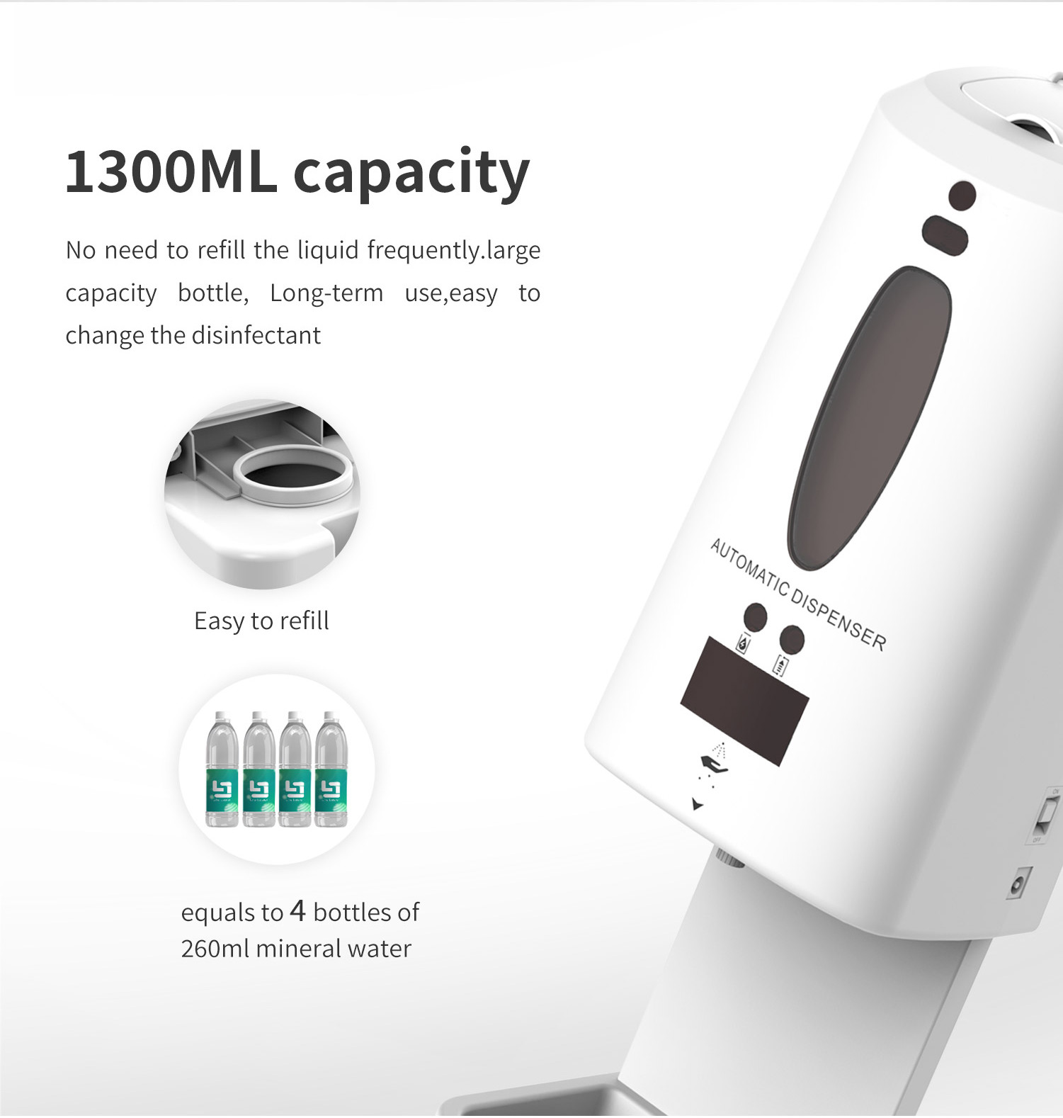 Non Contact ABS 1300ml Hand Sanitiser Dispenser Intelligent Sensing