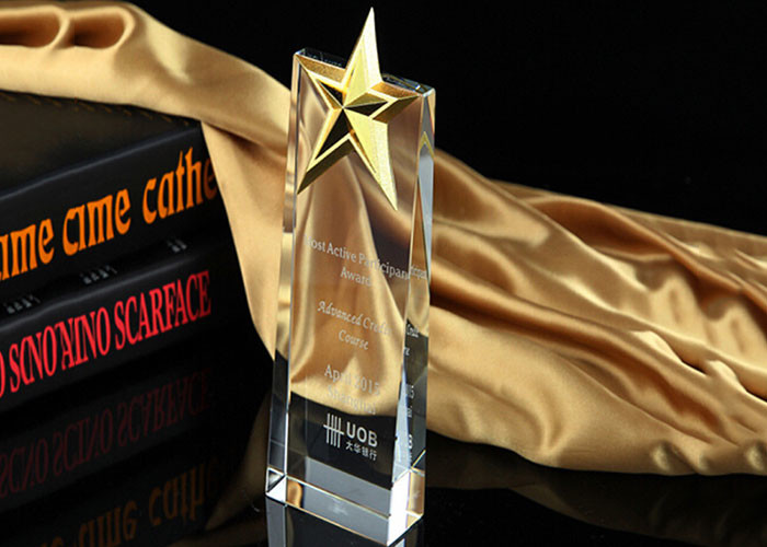 Square Shape Crystal Trophy Cup Party Celebration Use With Metal Pentagram
