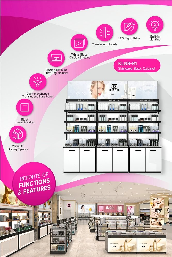 KLNS-R1 Versatile Display Spaces Skincare Display Cabinet with LED Strip Lights