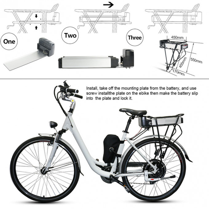 13S6P PC ABS Lithium Electric Bike Battery Rear And Tail Frame 36V