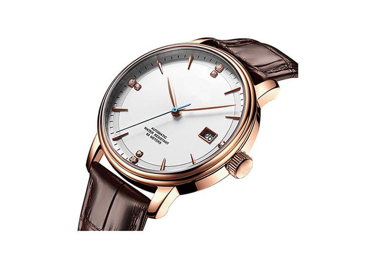 24 Jewels Couple Automatic Watch , Steel Automatic Watch With Genuine Leather Strap