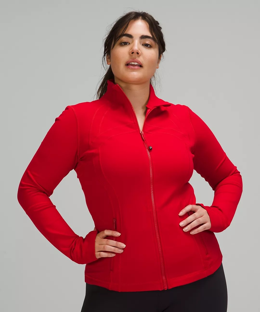 Plus Size Long Sleeve Thumb Hole Side Pocket Running Jacket Women
