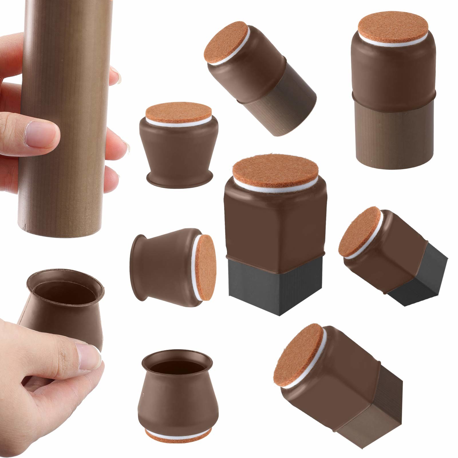 Silicone Chair Leg Floor Protectors Furniture Leg Protectors With Felt Black Table Leg Pad Brown
