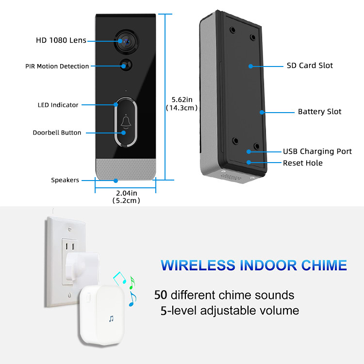 Night Vision Camera 1080P HD IP65 Waterproof Improved Motion Detection Wifi Video Doorbell