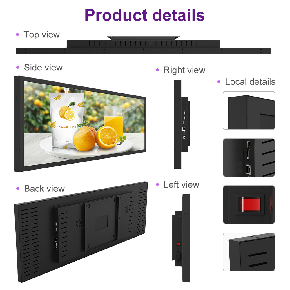 VETO 16.4-58 Inch Ultra Wide Shelf Edge Advertising LCD Display Indoor High Brightness Stretched Bar LCD Screen 