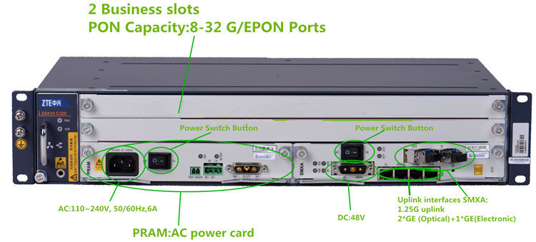 Black Zte Olt Zxa10 C320 AC+DC Dual Power Supply 10G Gpon Olt Optical Line Terminal