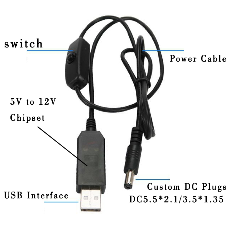 High Quality Booster 5V USB to 12V 9V DC 5.5x2.1mm Barrel Jack Power Charger ON OFF Cable with Switch for Router Fan LED Strip