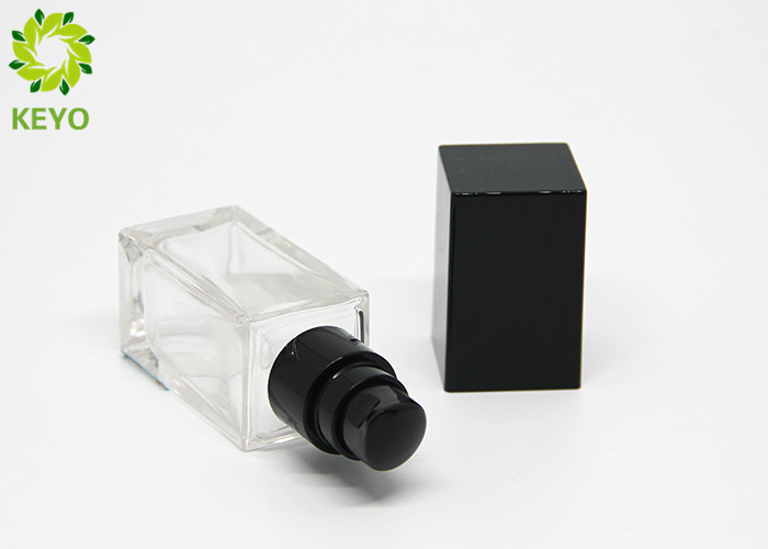 30ml Square Glass Clear Foundation Pump Bottle Skin Serum Makeup Container