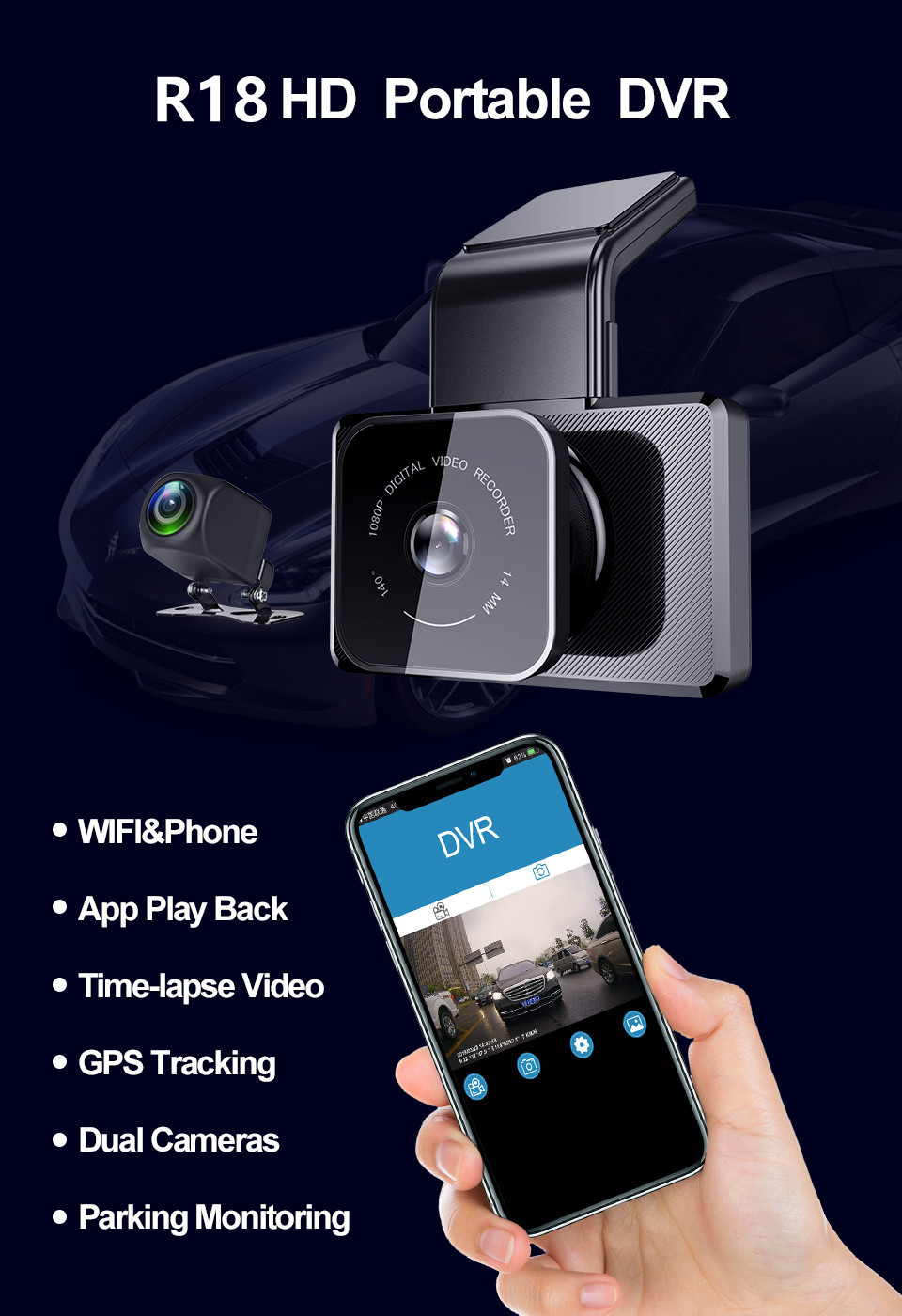 WIFI GPS Logger 4K Car Dashboard Mounted Dash Cam 3inch