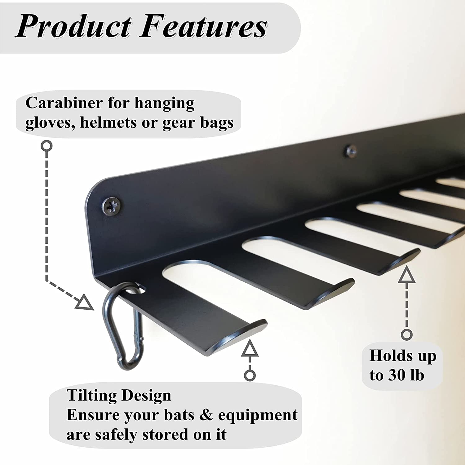 16 Bat Metal Baseball Bat Rack Holder for Wall Mount Sports Equipment Storage