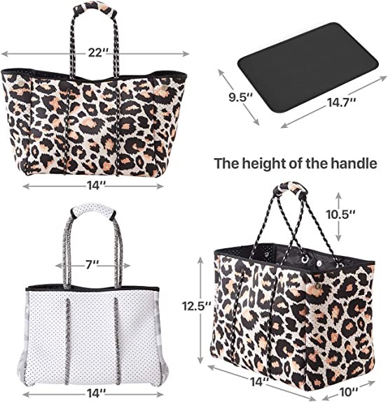 Large Leopard Print Purse Neoprene Tote Cross Body Bag Folding Reusable