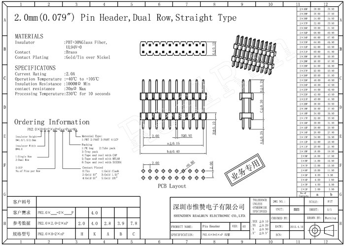 Solder 2x20 Pin Header Connector Dual Row 180 Degree Type Double Plastic