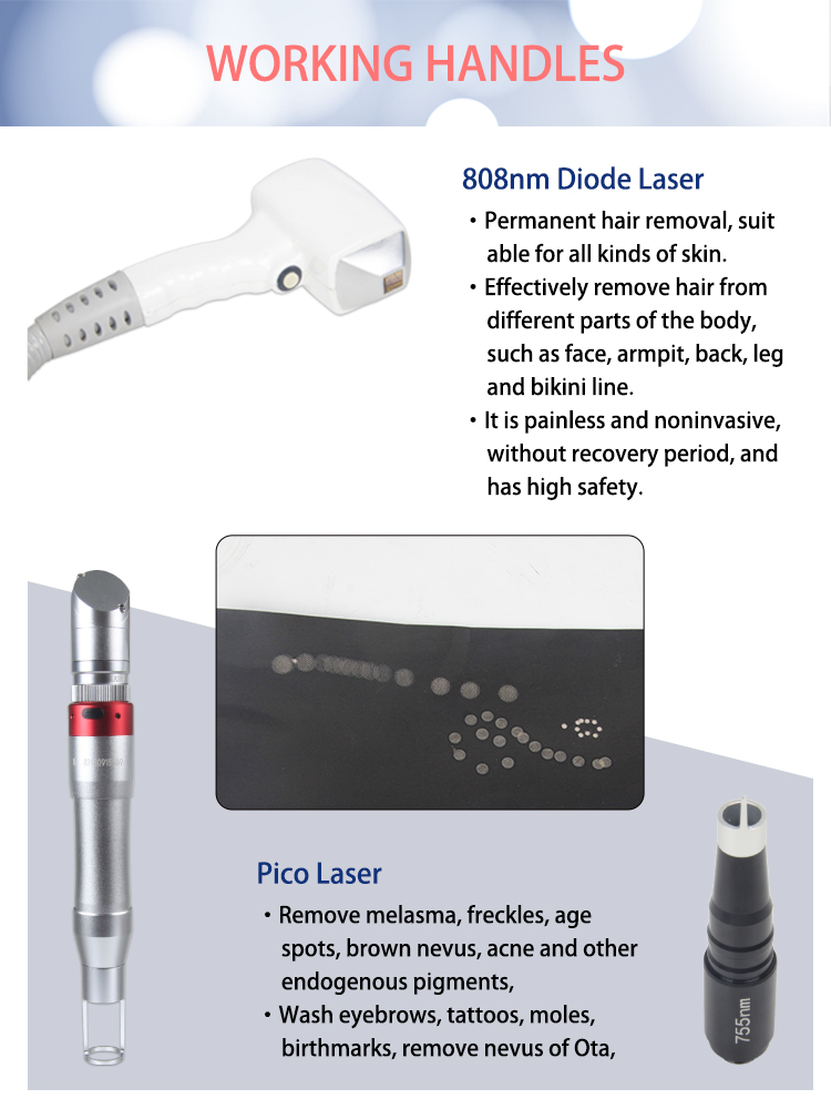 2 In 1 Beauty Therapy Machine 808nm Pico Yag Laser Tattoo Removal Machine