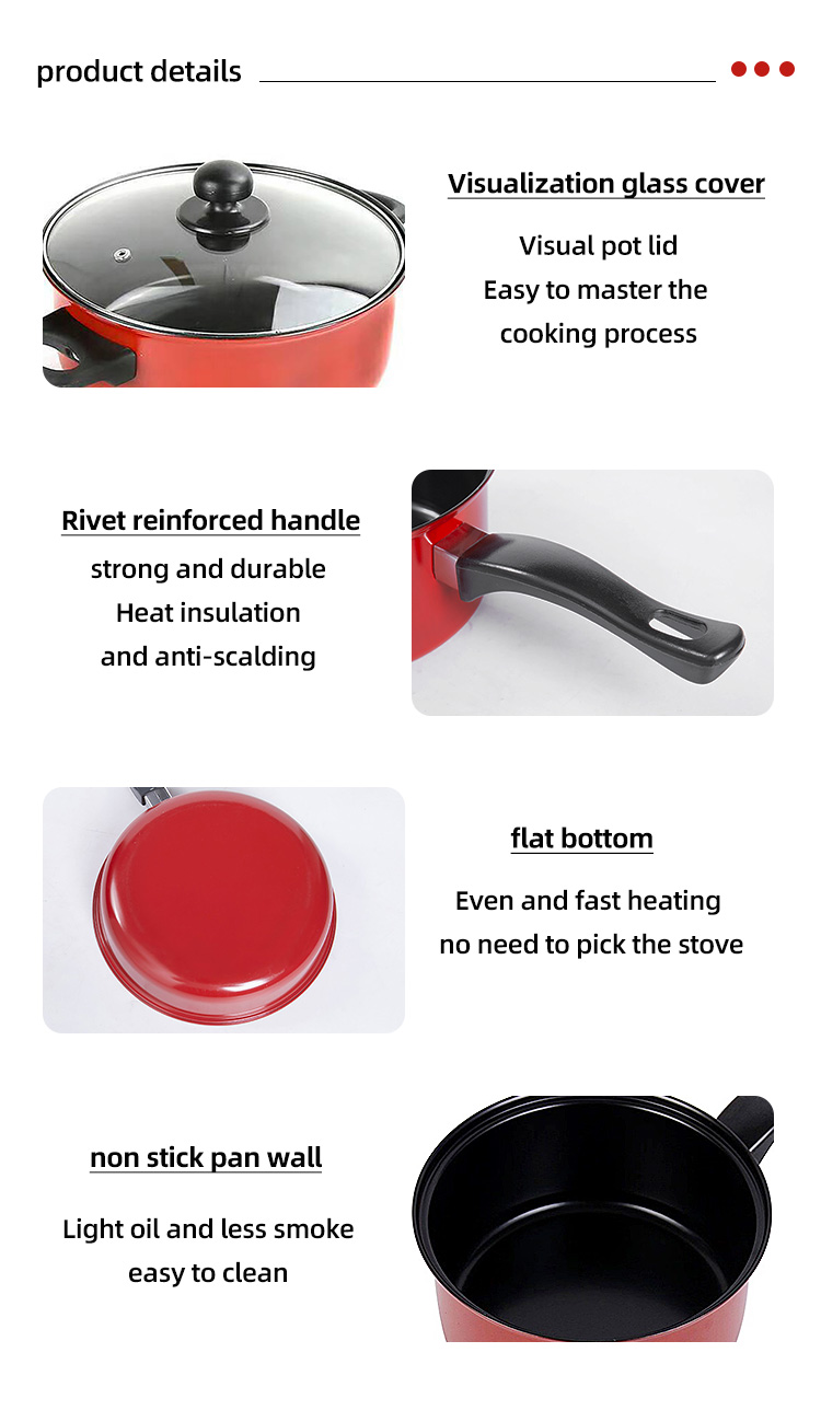 Red 4 Piece Cast Iron Cookware Set Iron Non Stick For Kitchen