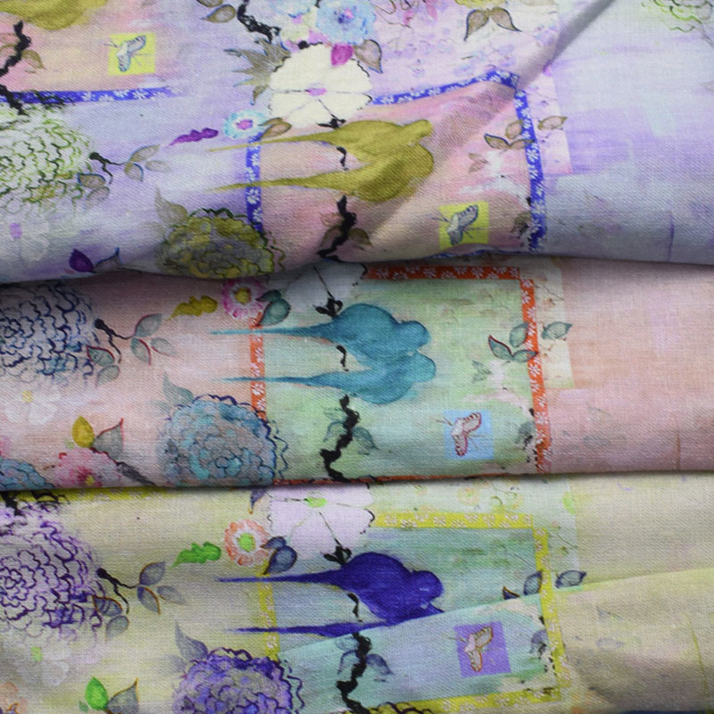 Digital Polyester Cotton Fabrics Home Textile 100% Ramie Rayon Floral Printed