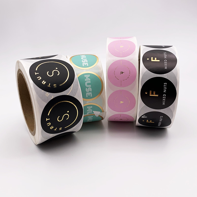 Black Round Matte Black Paper Sticker Labels With Gold Logo