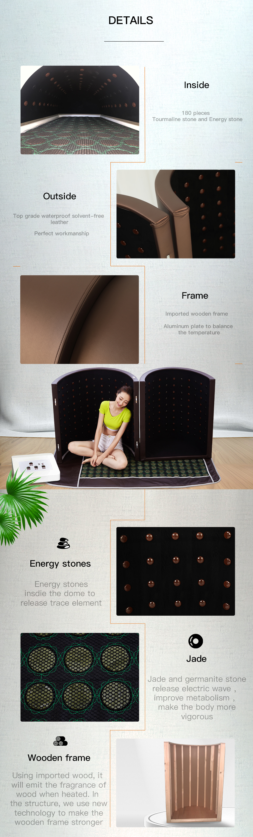 Germanium Jade Stone Portable Infrared Sauna Dome Spa Capsule With 3 Heating Zones