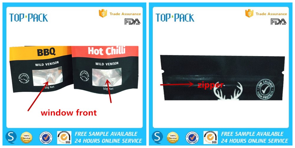 OEM Food Grade Clear Window Front Food Packaging Pouches With Zipper