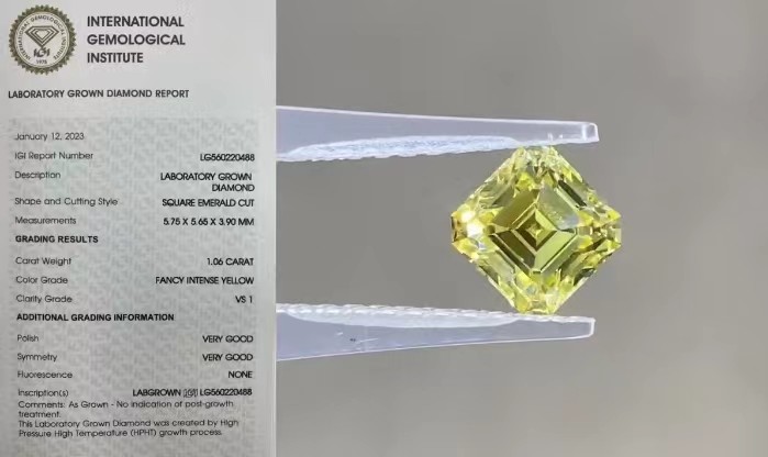 Synthetic Lab Created Yellow Diamonds 1CT Asscher Cut VS1 Clarity