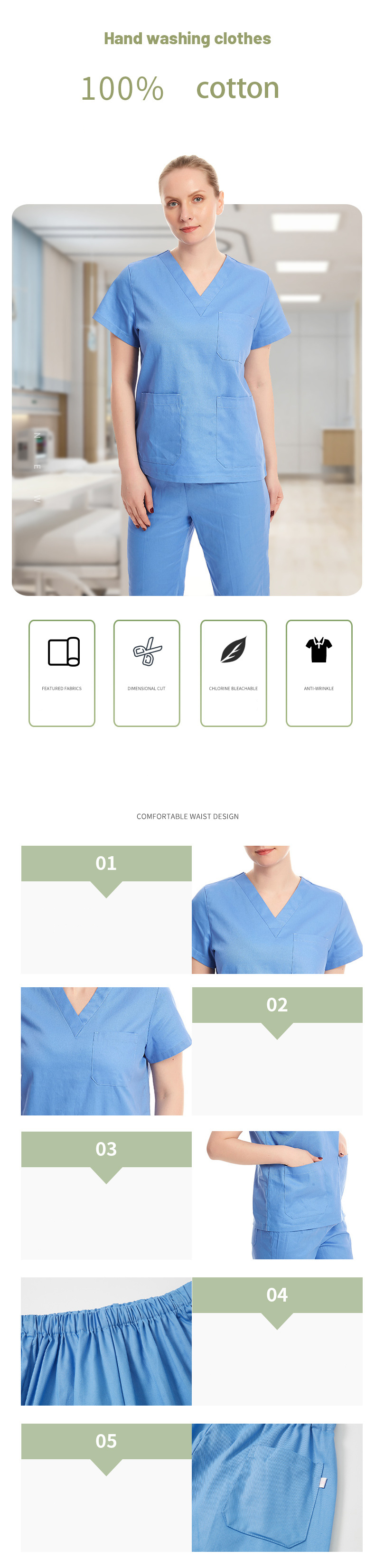 Customized Color 3x Lilac Hospital Scrubs for Doctors and Nurses in Fashionable Style