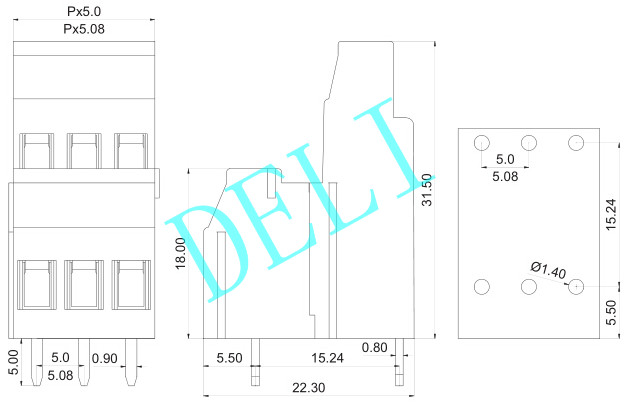 Double Row Terminal Block Connector 300V 20A DL129C-XX-5.0/5.08 With Certification