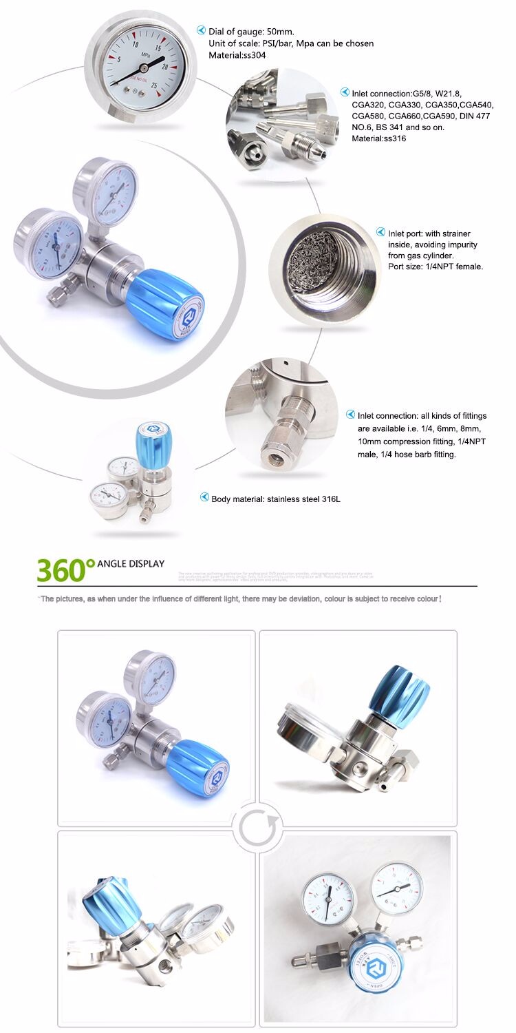 Adjustable Stainless Steel Pressure Regulator , Gas Cylinder Regulator For Nitrogen