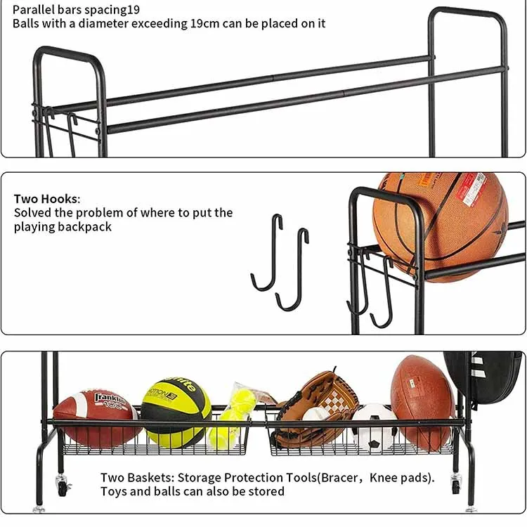 Factory Custom Color Size Metal Basketball Rack Sport Ball Storage Garage Sports Ball Rack for Garage