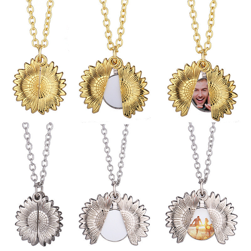 Blank Vintage Sublimation Sunflower Locket Necklace Jewelry For Sublimation