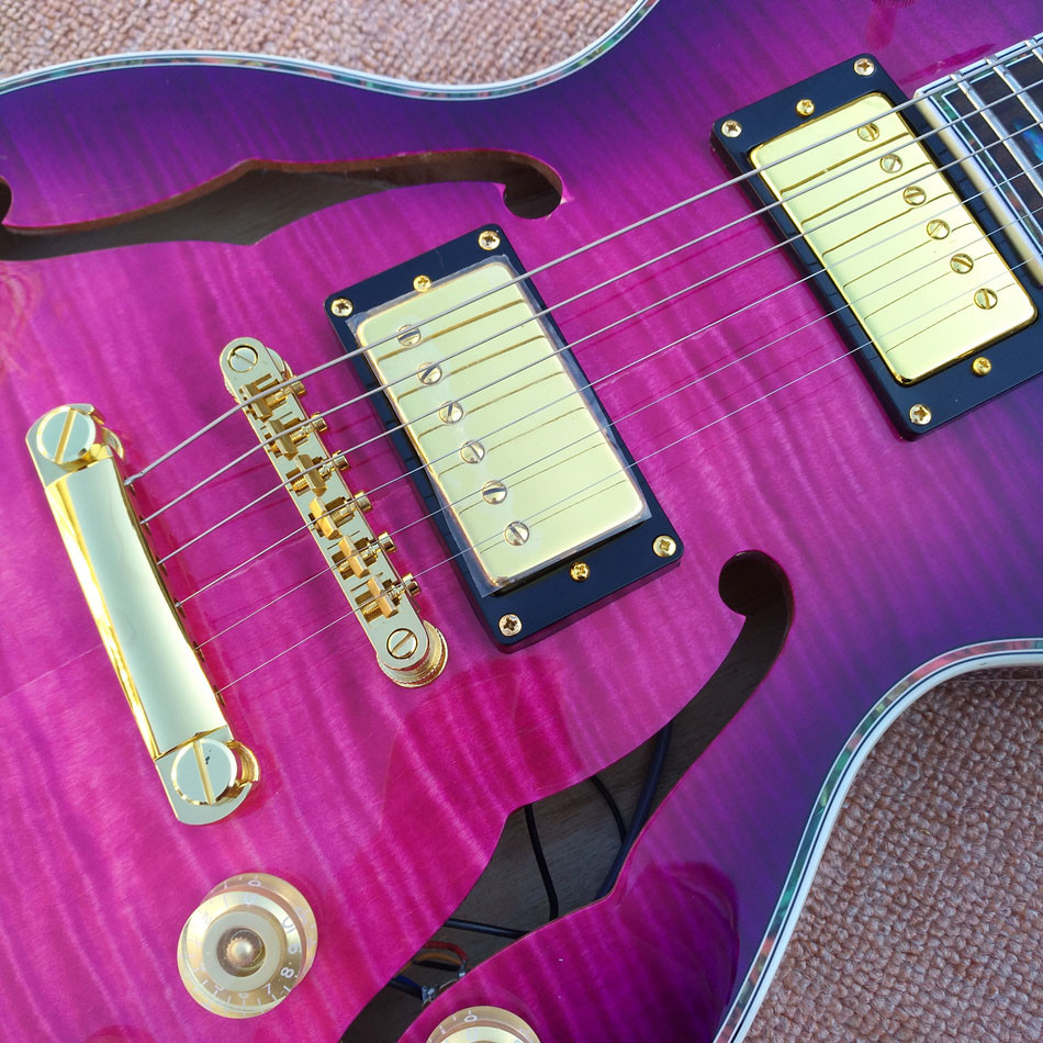 Custom LP Semi Hollow body Electric Guitar with F holes, Abalone Flower inlaid fingerboard guitar, free shipping