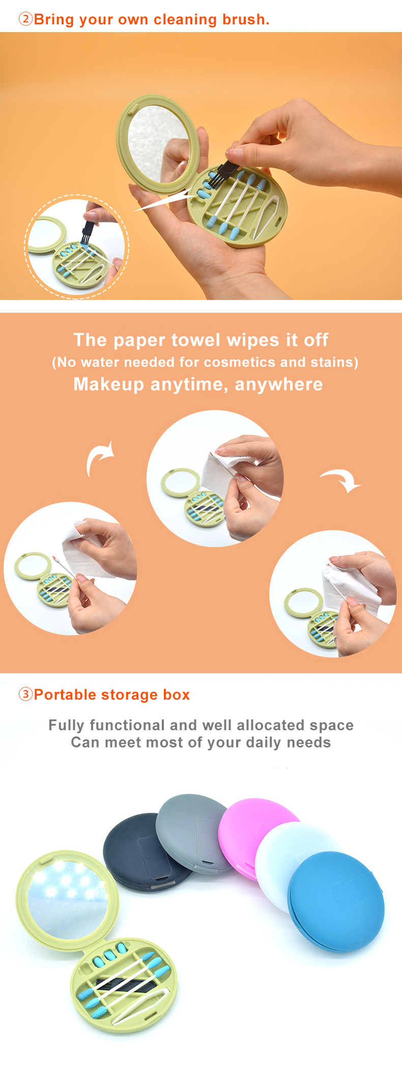 ODM OEM Reusable Makeup Silicone Swab With Mirror