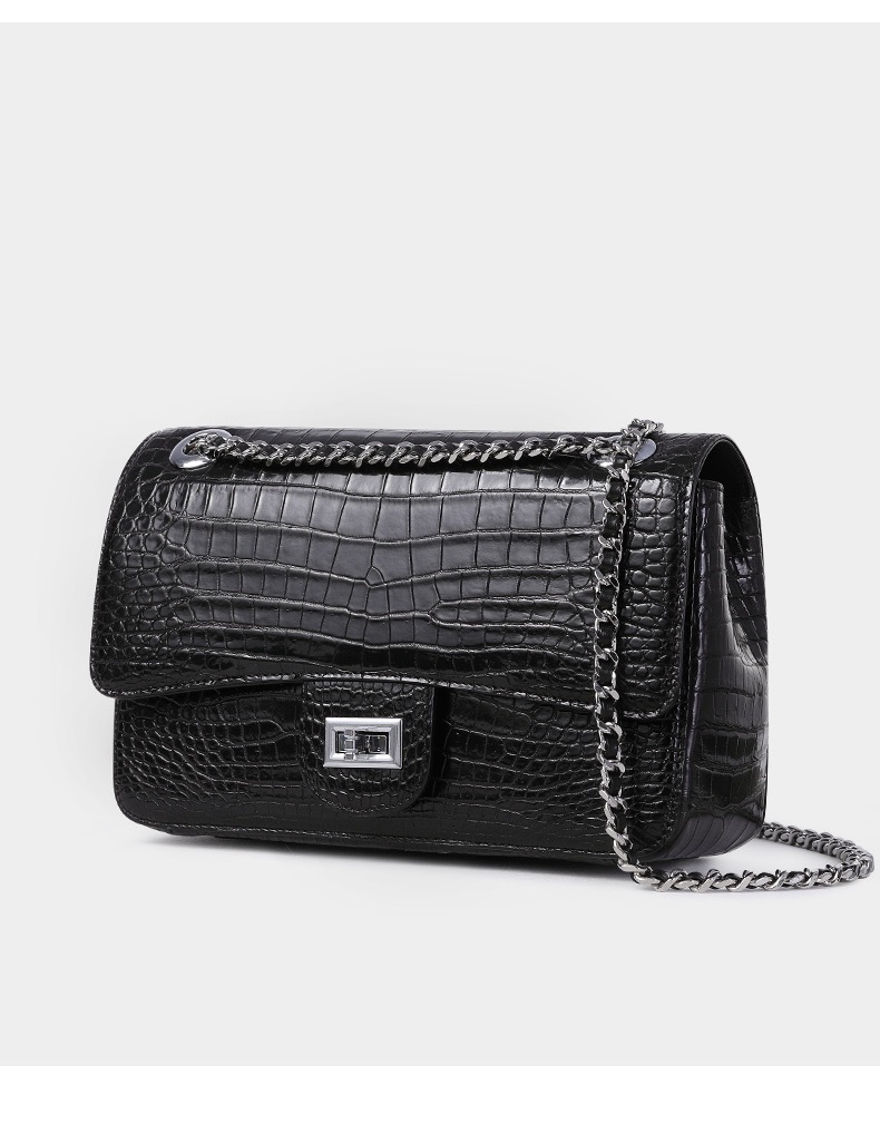 Authentic Crocodile Belly Skin Women Purse Genuine Alligator Leather Lady Flap Bag Silver Chain Female Shoulder Bag